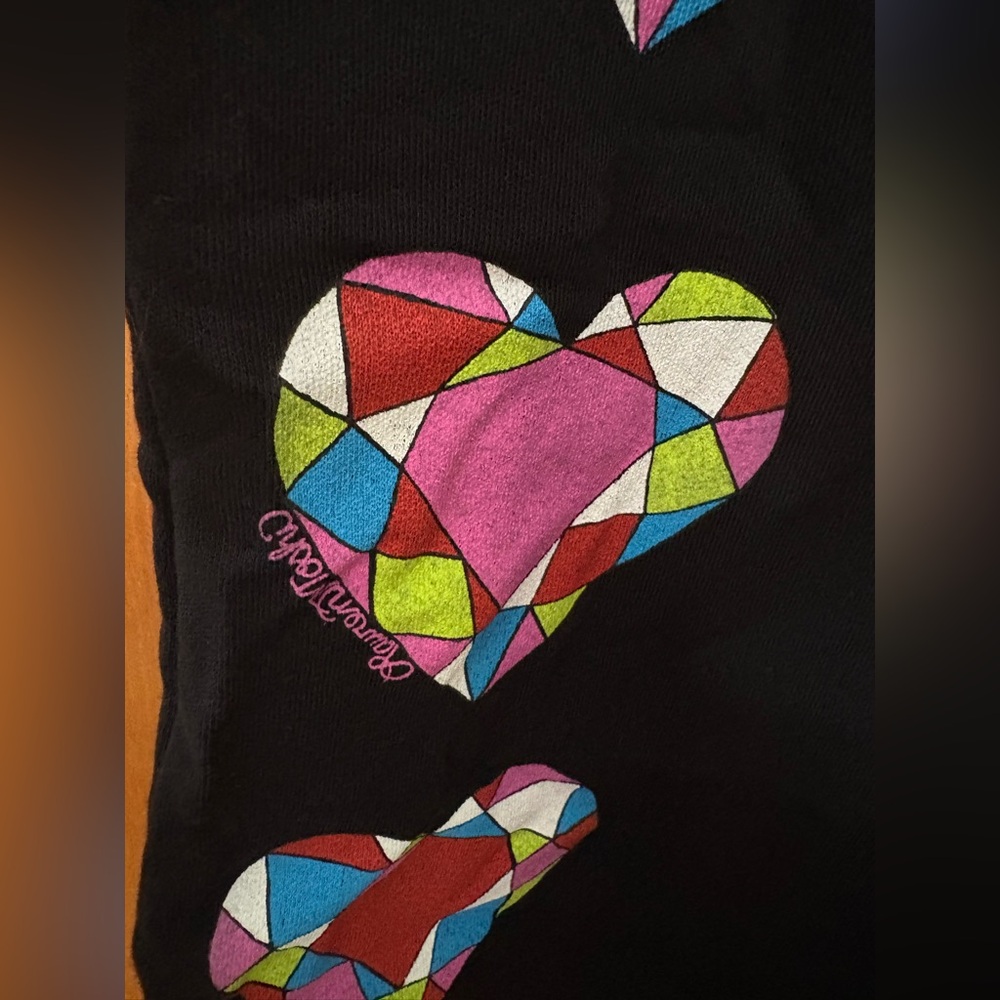 Lauren Moshi JUVIA Diamon evil eye Black Track Pants w Colorful Heart Accents M - Picture 3 of 8